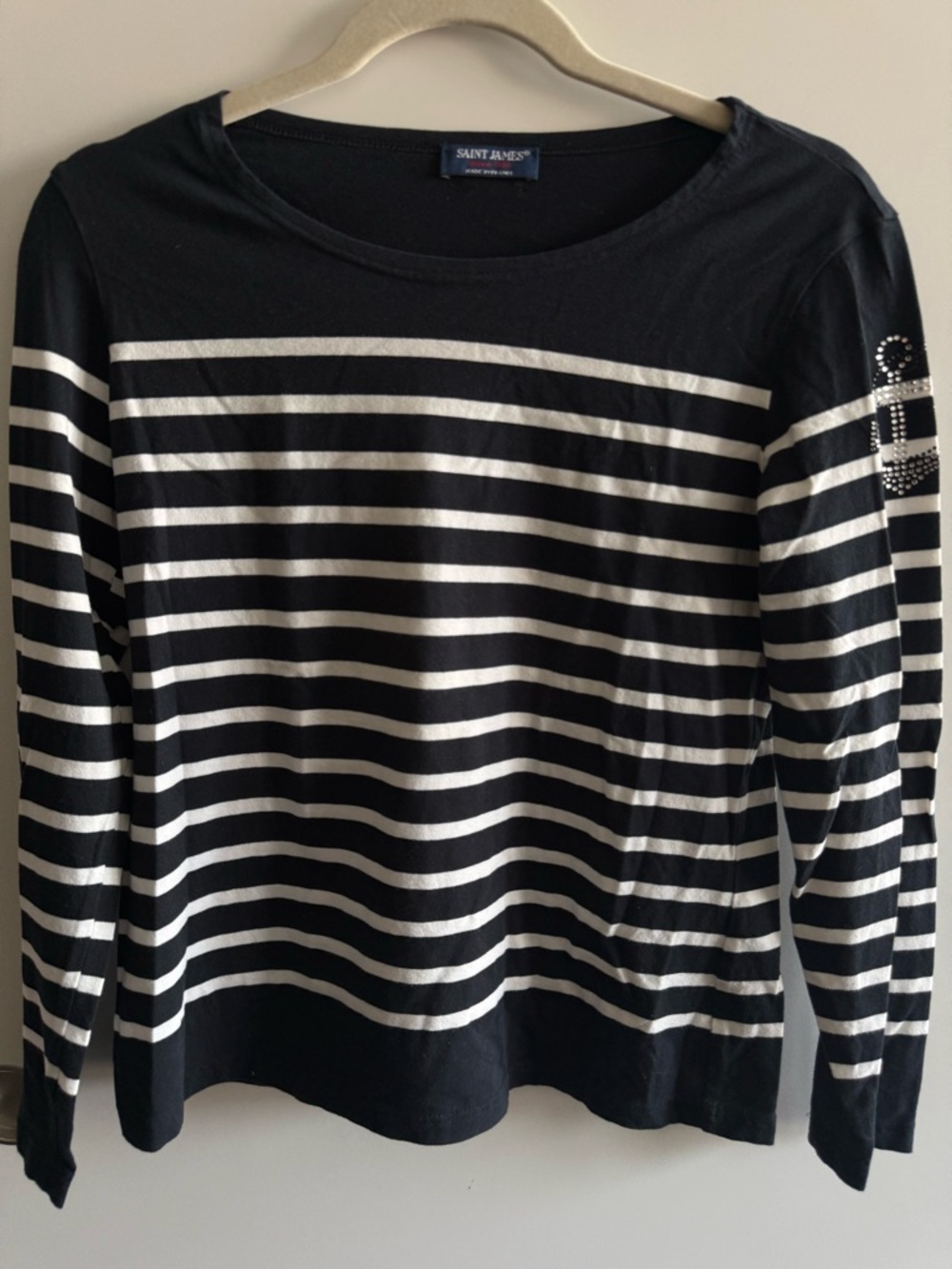 Saint James Black & White Striped Long-Sleeve Breton Top with Arm Detail